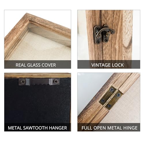 Image of GraduationMall 13x16 Shadow Box Frame Solid Wood Glass Door Display Case with Linen Back and 6 Stick Pins,1.5 inches Interior Depth,Ideal for Memorabilia Pictures Flowers Medals Tickets