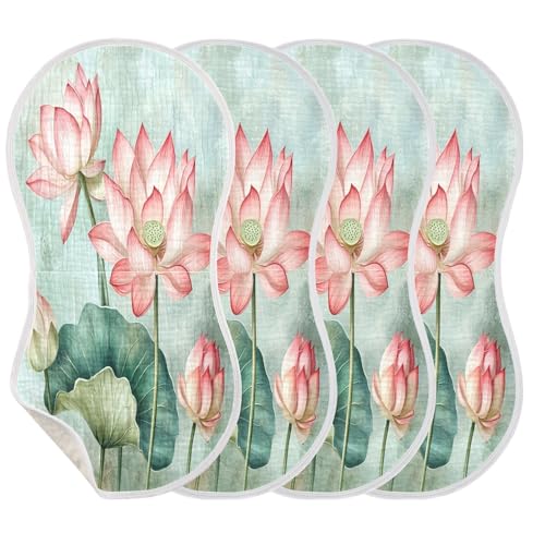 Beautiful Lotus Plant Burp Cloths Cotton Baby Washcloths,Large 22x11in Burping Cloth Absorbent and Soft for Newborn Baby Boys and Girls,4 Pack3