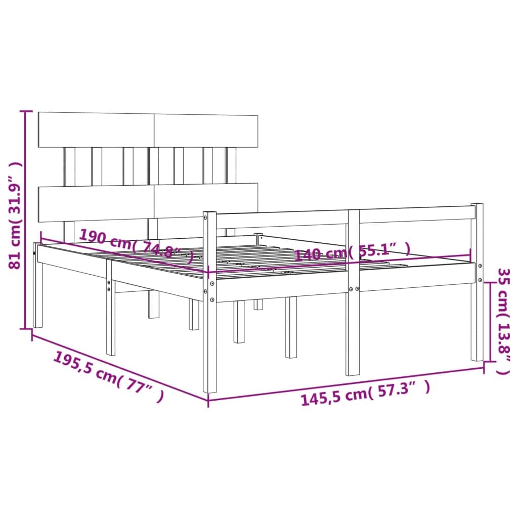 Seniorenbett aus massivem Kiefernholz 140x190 cm Weiß mit Kopfteil, Lattenrost und Stauraum, seniorengerechtes Holzbettrahmen für Schlafzimmer und Gästezimmer