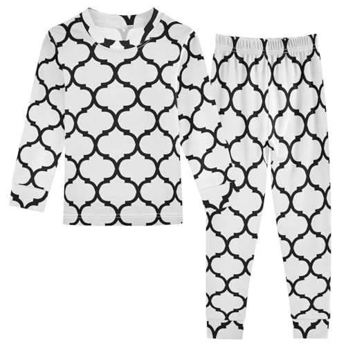 White Moroccan Soft Comfy Pajama Set 2 Piece Pjs Set Cotton Long Sleeve Top and Pants Sleepwear 8Y