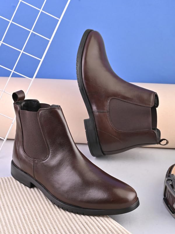Image of Men's Genuine Leather Chelsea Boots I Premium Comfortable Slip-On Ankle Boots I Cushioned insole I Anti slip sole I Durable Stylish Leather Boots for Office & Daily Use