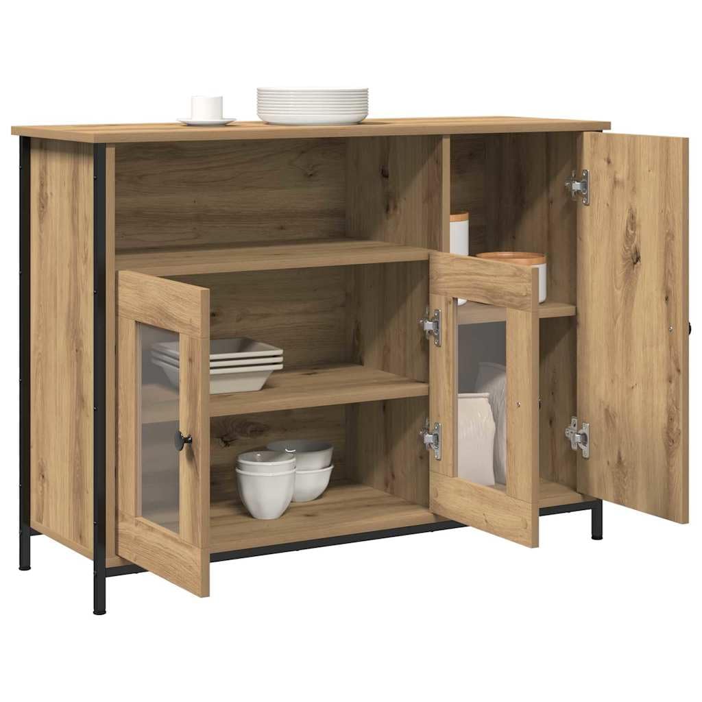 Générique Nowoczesna prostokątna szafka do przechowywania z drewna inżynieryjnego z metalowymi wykończeniami, bufet dębowy 100x35x75 cm do salonu, jadalni lub przedpokoju