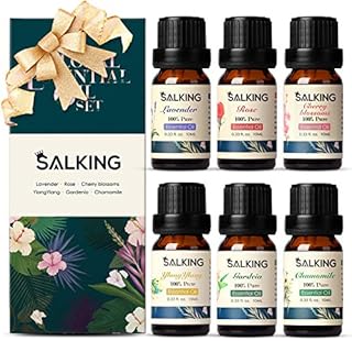 Essential Oils Gift Set, SALKING 100% Pure Aromatherapy Therapeutic Grade Scented Oils for Oil Diffusers,6 x 10 ml(Lavender, Rose, Cherry Blossom,Ylang Ylang,Gardenia,Chamomile)