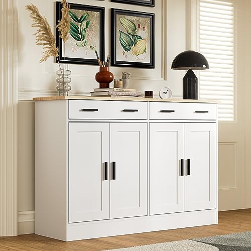 Anystyle White Buffet Cabinet, Coffee Bar Cabinet With 2 Drawers & 4 Doors, Kitchen Buffet Sideboard For Living Room thumb #2