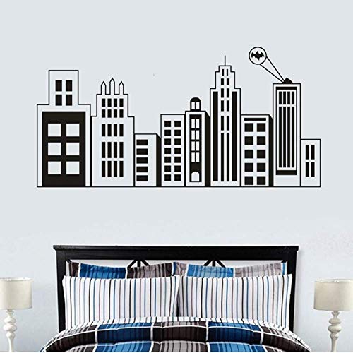 Pegatinas De Pared 115Cm * 57Cm Batman Gotham City Tatuajes De Pared Edificio Silueta Etiqueta De La Pared Tema De Superhéroe Decoración De La Habitación De Los Niños Murales De Vinilo De Batman