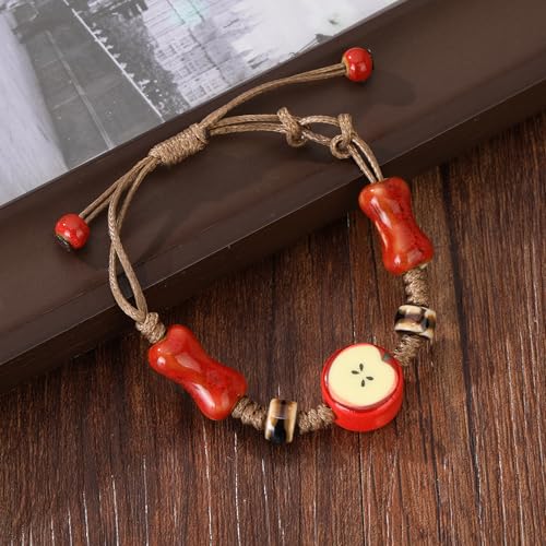 Apple Ceramic Bracelet for Women Men Adjustable Rope String Bracelets Handmade Woven Cord Bracelets4