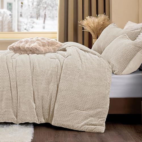 ChiXpace Flannel Fleece Queen Comforter Set - Furry Linen