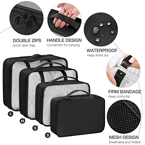 8-Set-Packing-Cubes-for-SuitcasesPacking-Cubes-with-Shoe-Bag-Cosmetics-Bag-Clothing-Bag-Accessories-Bags-Packing-Cubes-for-Travel-Luggage-Organizer-Women-MenBlack