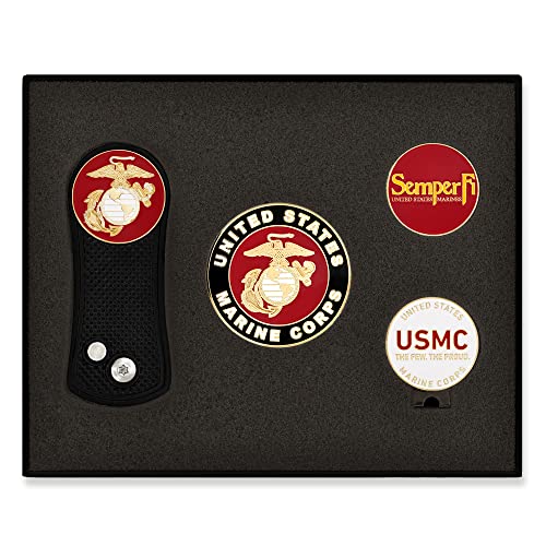 Image of PinMart's Officially Licensed Marine Corps Golf Essentials Gift Set, Divot Tool, Hat Clip, Magnetic Ball Markers, Large Golf Ball Marker with Presentation Box - Gifts and Accessories