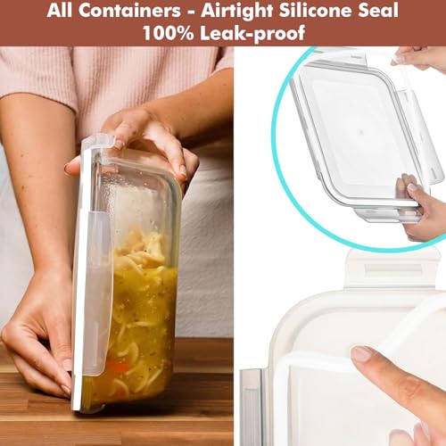 Image of Razab 4 PC 1860ml / 63 Oz / 8 Cups Large Glass Food Storage Containers with Lids - Glass Meal Prep Containers for Roasting & Storing Leftover, Lunch Container with Lids, Microwave & Oven Safe
