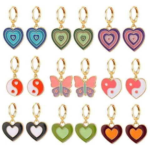 9 Paar Niedliche Kleine Huggie Creolen Set für Damen Mädchen, Bunte Y2k Emaille Ohrringe Cover