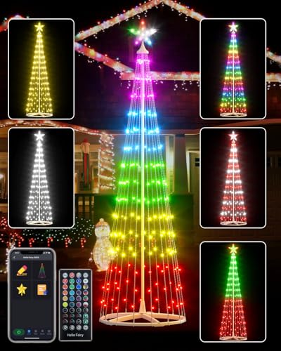 8FT Smart LED Outdoor Christmas Tree, App Control DIY Color Changing LED Cone Tree Yard Light, Music Sync Chasing Effect Christmas Trees with Remote Waterproof Timer for Yard Home Decorations