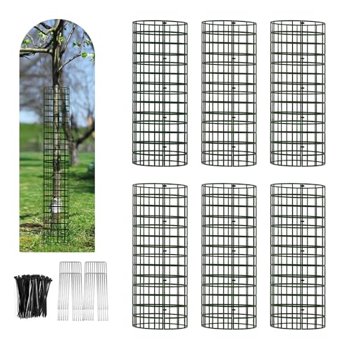 HOLANHING 6/9/12 Pack Tree Trunk Protector Metal Mesh Tree Bark Protector 5 Dia x 16-1/2 H with Zip Ties & Stakes Expandable Tree Guards Trunk Protector from Deer Trimmers (6 Packs)
