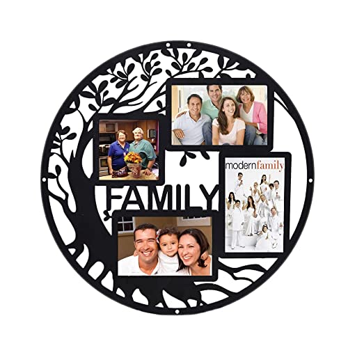 Family Tree Picture Frame Collages for Wall Decor Metal Multi Frames Round Circular Circle Hanging Photos (black, 15.75" x 15.75" x 0.3")