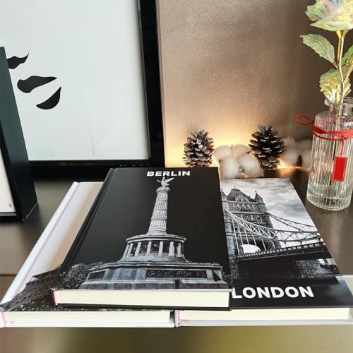 3 Stück Dekorative Buch,Modische Dekorative Bücher mit Befüllbaren Leeren Seiten für Heimdekor,Display Bücher für Couchtisch Büro, Dekobücher für Display Regale Wohnzimmer(Paris/London/Berlin)