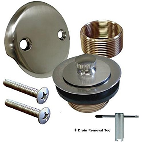 Brushed Nickel Conversion Kit Bathtub Tub Drain Assembly + Free Removal Tool