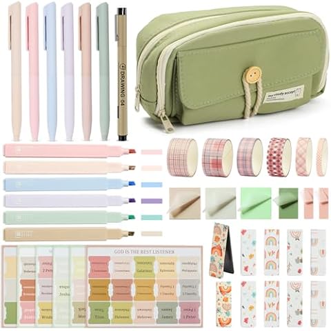 DazSpirit Bible Journaling Kit, Bible Highlighters and Pens No Bleed, Bible Tabs, Sticky Notes, Pencil Case, Magnetic Bookmarks, Bible Study Supplies Essential Tools for Women Men Back to School Cover
