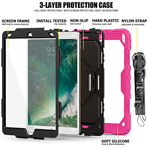 Case for iPad pro 10.5 2017/iPad air 3 10.5 2019 with 360 degree rotatable Folding stand,Trendy Shockproof case with Wrist Strap and Shoulder Strap - Image 4