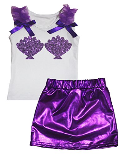 Ensemble sirène fille pour anniversaire et fêtes jupe pourpre paillettes 1-8 ans