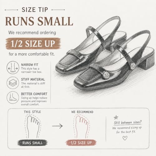 Image of Slingback Mary Jane Heels for Women Low Block Heel Closed Square Toe Pump Shoes Heels Classic Daily Office Dressy Shoes