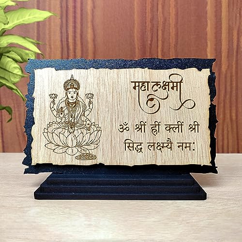 Image of Wooden Laxmi Idol (Wooden Engraved - Size 3x5 in) for Car Dashboard Office Pooja