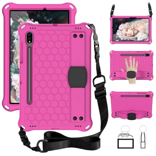 Protection antichoc Samsung Tab S9 FE antichoc anti-chute rose avec sangle épaule