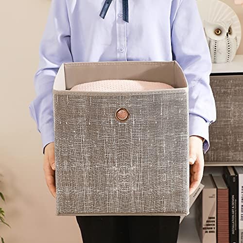 SONGMICS Foldable Storage Boxes, Set of 6 Non-Woven Fabric Storage Cubes, 30 x 30 x 30 cm, Toy Clothes Organiser Bins, Taupe, RFB006K01