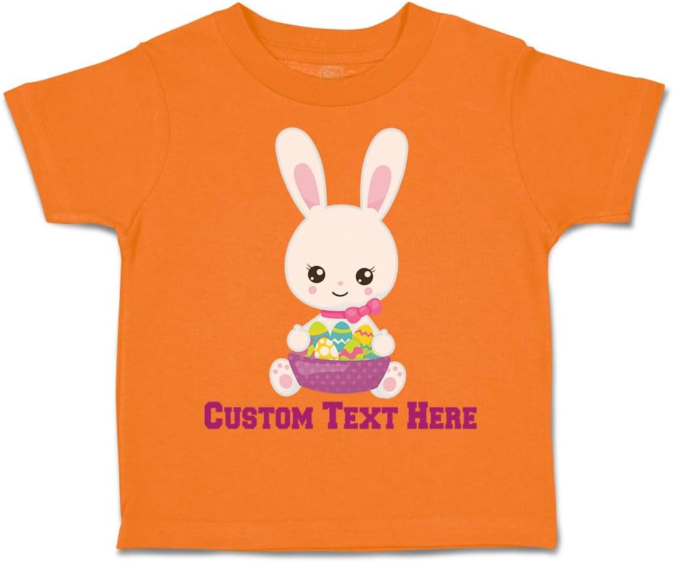 Custom Toddler T-Shirt Easter Kawaii Bunny Basket Eggs Easter Cotton Basket Egg Boy & Girl Clothes Basket with Eggs Baby Funny Tee Orange Personalized Text Here 12 Months