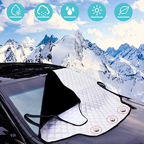Car Windscreen Cover, URMI Car Windscreen Frost Cover Magnetic Snow Cover Windshield Ice Cover Car Front Window Sunshades Protector Cotton Thicker Winter Cover Fits for Truck Large Cars(190×126 CM)