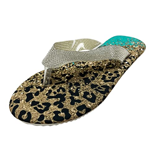 2026 Femmes Été Strass Slip On Motif Léopard Casual Bout ouvert Plat Bas Souple Chaussures Respirantes Sandales Pantoufles, kaki, 41 EU