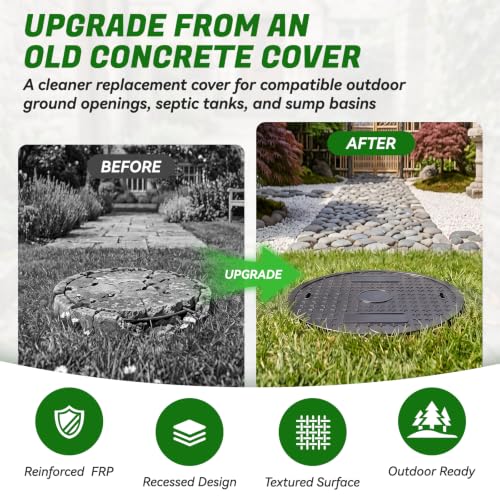 Image of TONGMO Round Manhole Cover, 23.6 in Diameter, FRP Solid Top, No Frame