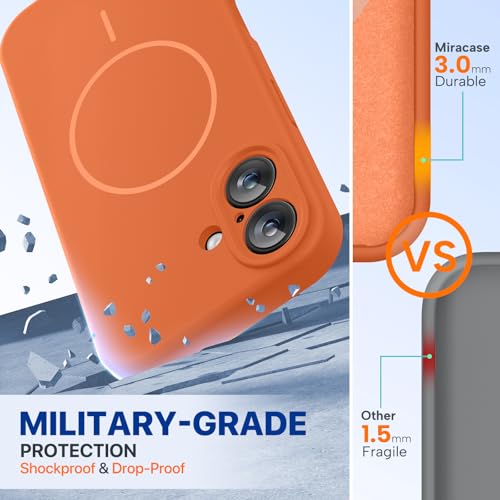 Image of Miracase Magnetic for iPhone 16 Plus Case, [Soft Anti-Scratch Microfiber Lining], Compatible with MagSafe, Liquid Silicone Shockproof Drop Protection Phone Case for 16 Plus,Orange