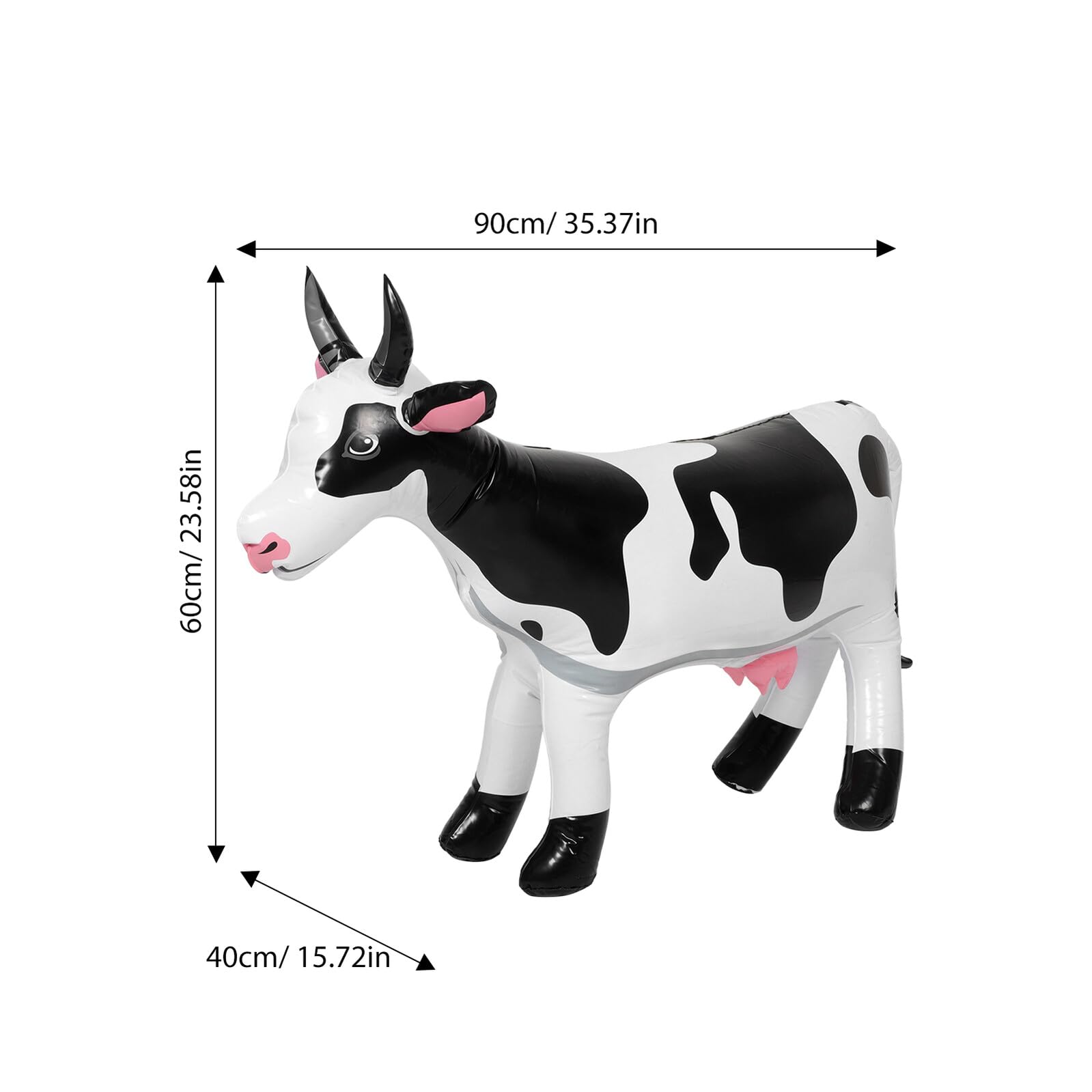 Mucca Gonfiabile Grande 90 Cm Bianca per Feste a Tema Animali da Fattoria, Giocattolo Gonfiabile Sicuro per Adolescenti, Decorazioni Gonfiabili da Giardino per Esterni