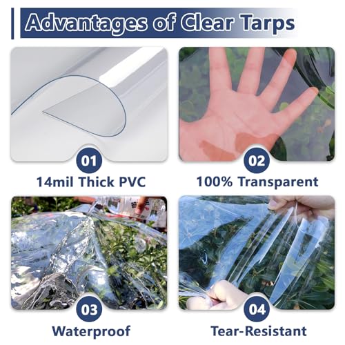 Clear Tarps 10x20ft Waterproof Heavy Duty Transparent PVC,Waterproof, Reinforced Edges for Outdoor Protection by GYFMAUS - Image 3