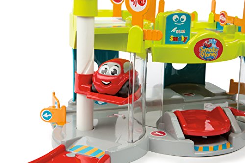Smoby - Vroom Planet Premier Garage - 2 Niveaux + Ascenseur et Héliport - 1 Voiture + 1 Hélicoptère Inclus - Jouet pour Enfant dès 18 Mois - 120402