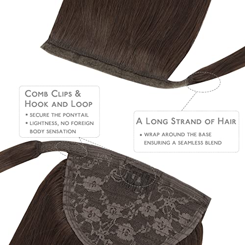 Image of WENNALIFE Ponytail Hair Extension, 14 Inch 75g Light Dark Brown Ponytail Extension Human Hair Clip in Wrap Around Remy Human Hair Extension Hairpieces Real Human Hair