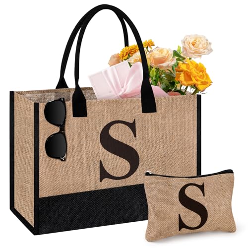 Initial Jute Tote Bag & Makeup Bag