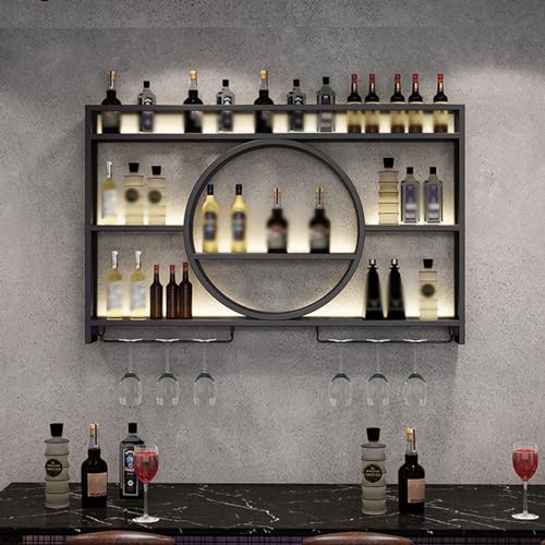 Półka na alkohol montowana na ścianie, stojak na wino montowany na ścianie przemysłowy stojak na wino półka ekspozycyjna stojak do przechowywania butelek z oświetleniem LED ścienne stojaki na wino na