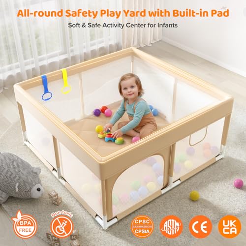Image of Dripex Baby Playpen, 47 inchx47 inch Small Play Pen for Babies, Beige