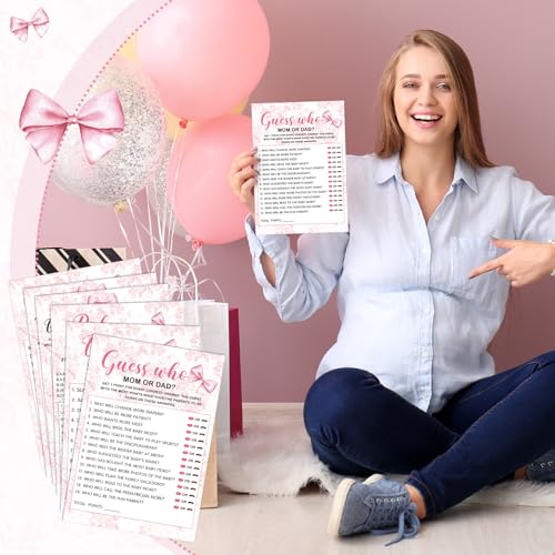 Image of Jetec 302 Pcs Baby Shower Games, 6 Games,50 Sheets Each, Coquette Pink Bow