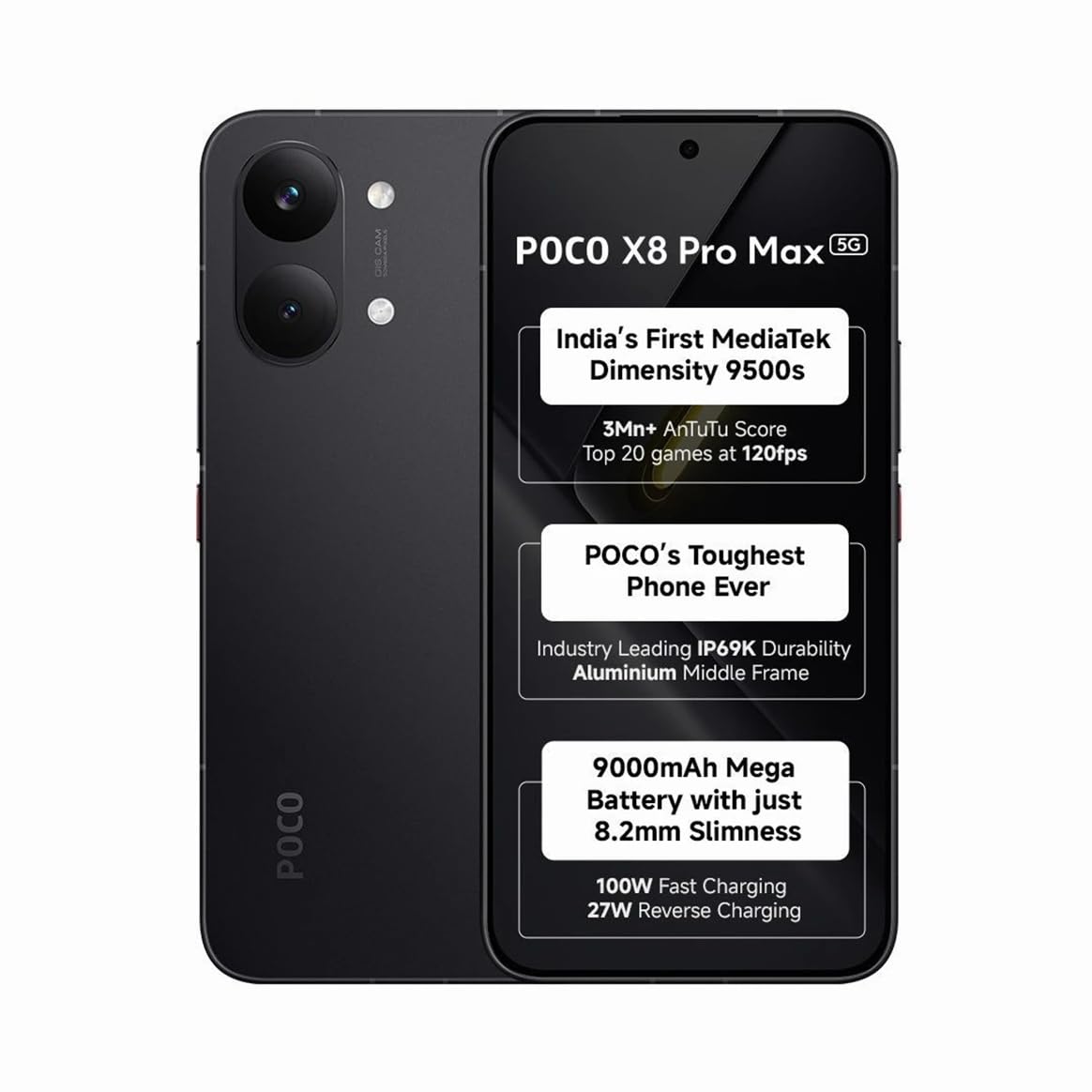 スマートフォン本体 POCO X8 Pro Max 12GB/256GB POCO X8 Pro Max 5G, Black (12GB, 256GB) : Amazon.in: Electronics
