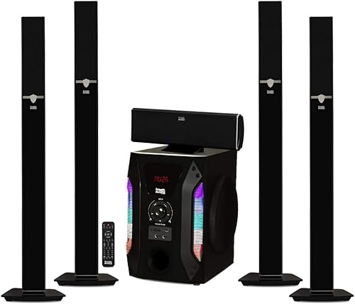 Acoustic Audio AAT1003 Bluetooth Tower 5.1 Sistema de altavoces de cine en casa con subwoofer alimentado de 8 pulgadas