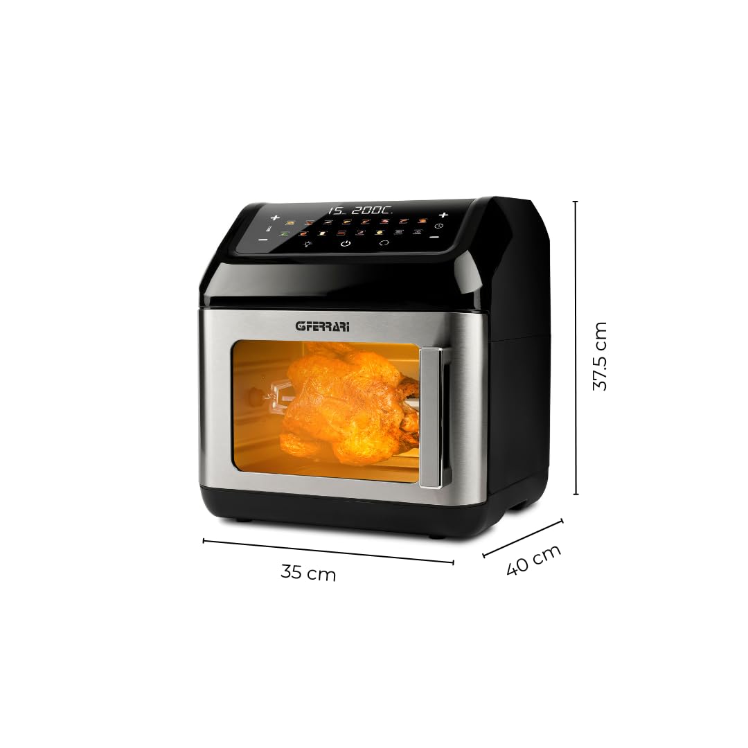G3 Ferrari G10187 Friggisano Evo 13L Friggitrice ad aria, 1700W, 13 Litri, 16 Programmi, Display Digitale, Funzione essiccatore, Accessori INOX, BPA/PFOA Safe e Ricettario inclusi, Grigio Acciaio/Nero