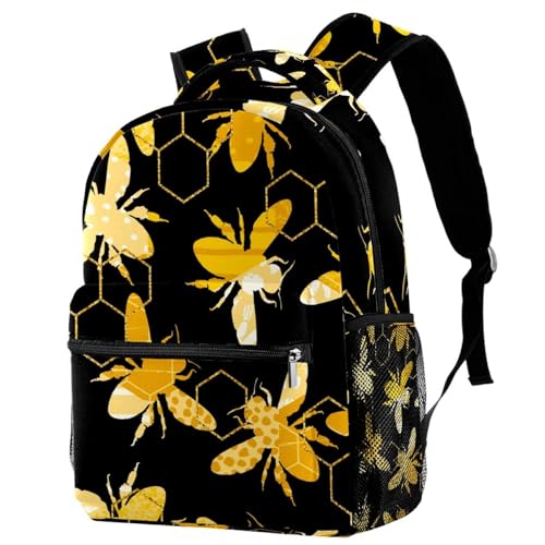 Sac à dos d'école silhouette bourdon doré 29x20x40cm pour filles et garçons