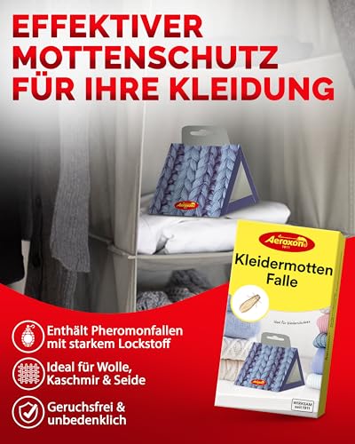 Aeroxon Mottenfalle Kleidermotten, 6 Stück Pheromonfalle für Kleiderschrank – Ansicht 2