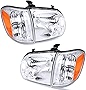 oEdRo Headlight Assembly Replacement for 2005-2006 Tundra(Double Cab/Crew Cab Only)/2005-2007 Sequoia, Headlamp with Amber Reflector Chrome Housing
