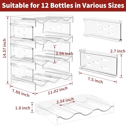 EZ-COZY-Wine-Rack-4-Tier-Water-Bottle-Organizer-for-Cabinet-12-Bottles-Clear-Freestanding-Wine-Bottle-Holder-for-Cabinet-Fridge-Pantry-Wine-Rack-for-Inside-Cabinet-Refrigerator-Countertop