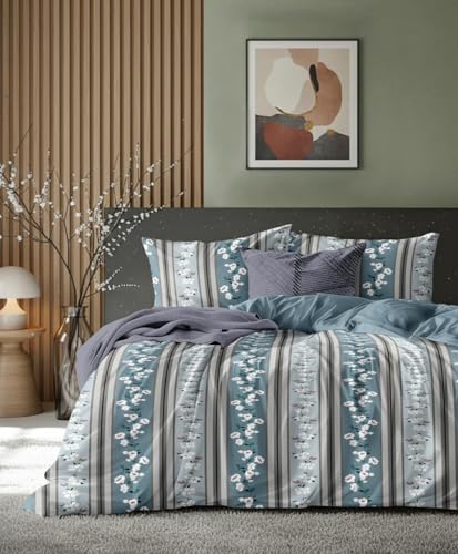 Image of VOMZER 320 TC Cotton Feel All Around Elastic Fitted Bedsheets Queen Size, Premium Fitted Bedsheets Queen Size for Double Bed with 2 Pillow Covers, Size- 78 inch x 60 inch (Grey Blossom)