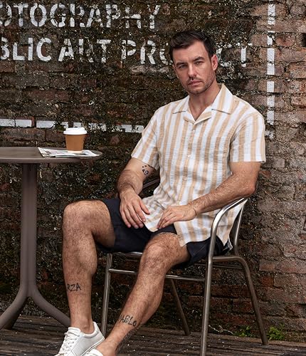 Image of VATPAVE Mens Striped Summer Shirt Casual Button Down Short Sleeve Beach Shirts Cotton Shirts for Men