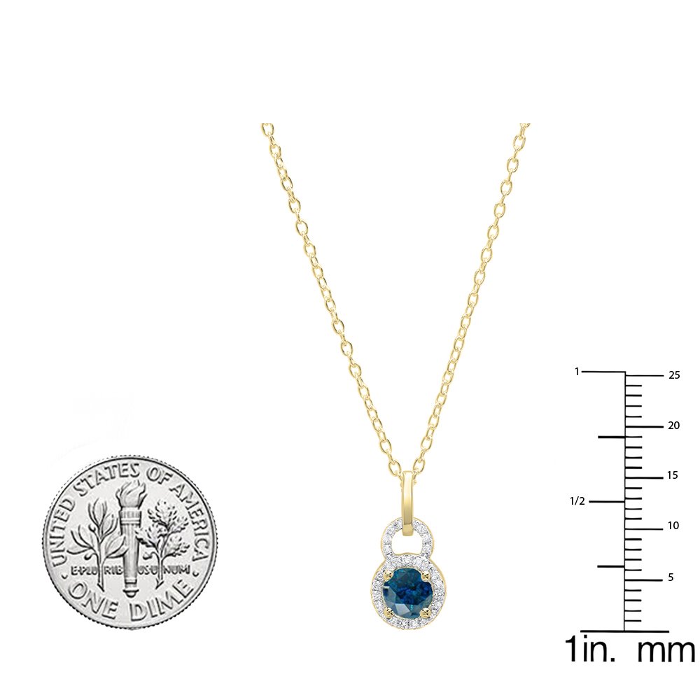 18 K amarillo oro 5 mm redondo Gemstone y blanco Diamond Ladies Halo colgante (cadena de oro incluido)